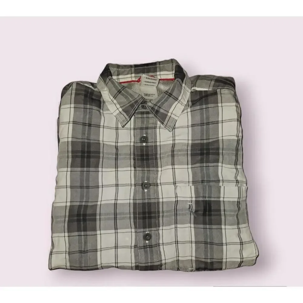 The North Face Gray Plaid Short Sleeve Button Up Shirt Men's Small Preppy